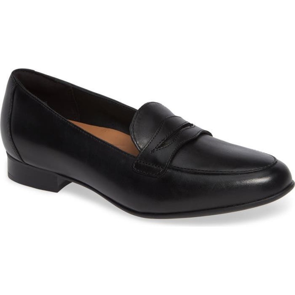 Clarks Unstructured Un Blush Ease Black Leather Penny Loafers Womens Shoes Sz 11